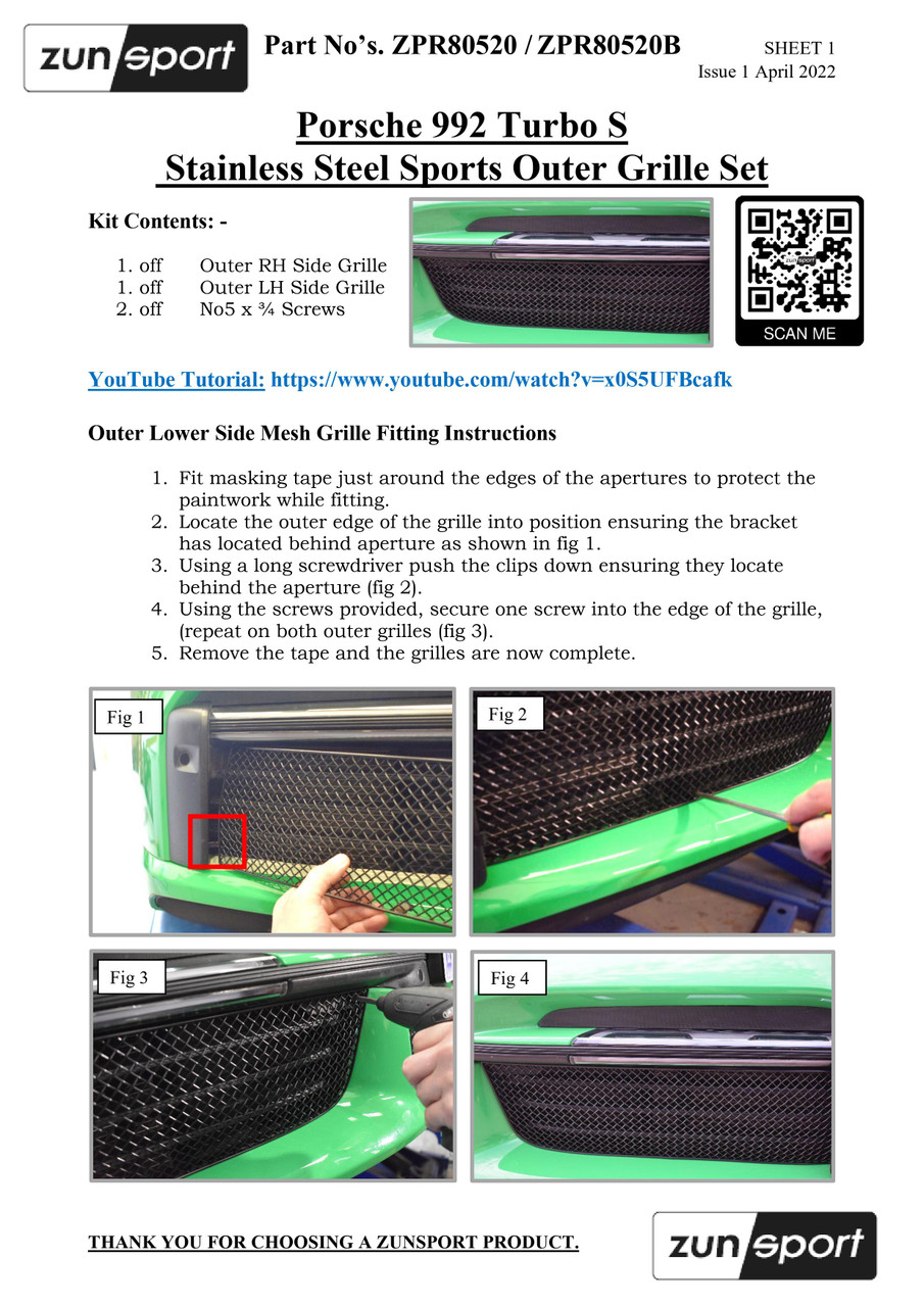 Porsche 992 Turbo S - Front Grille Set
